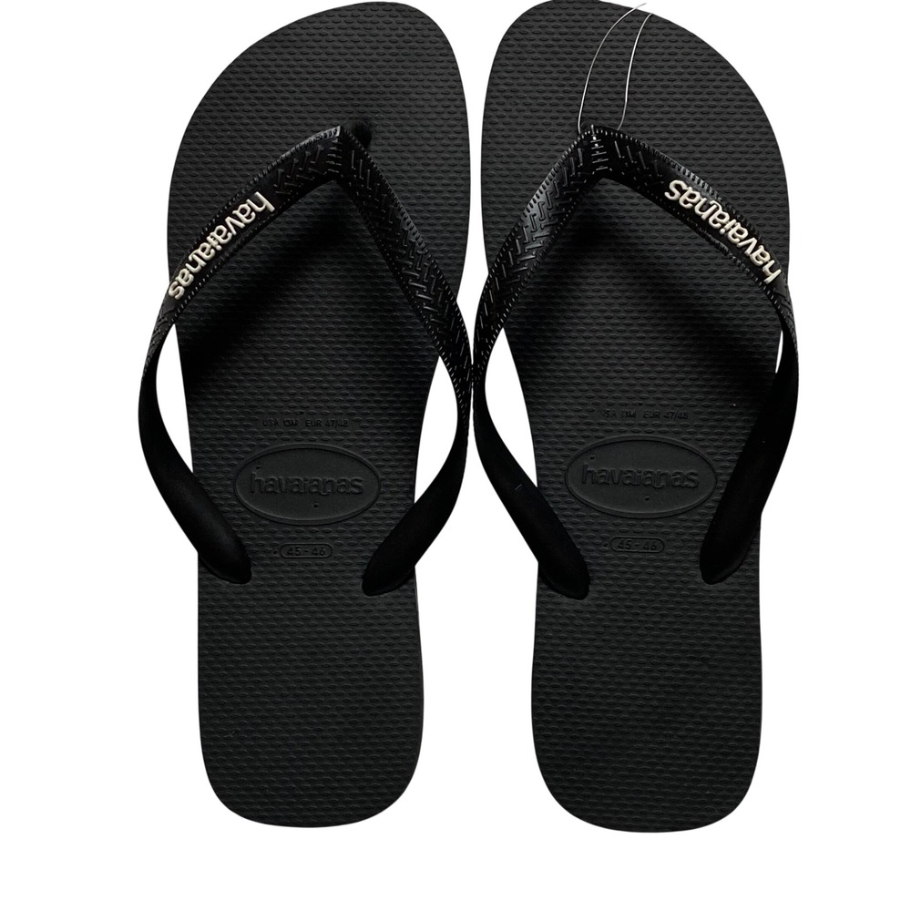 Havaianas Top Logo Mania Mens Flip Flops Black White SandalsSize 13M NWT